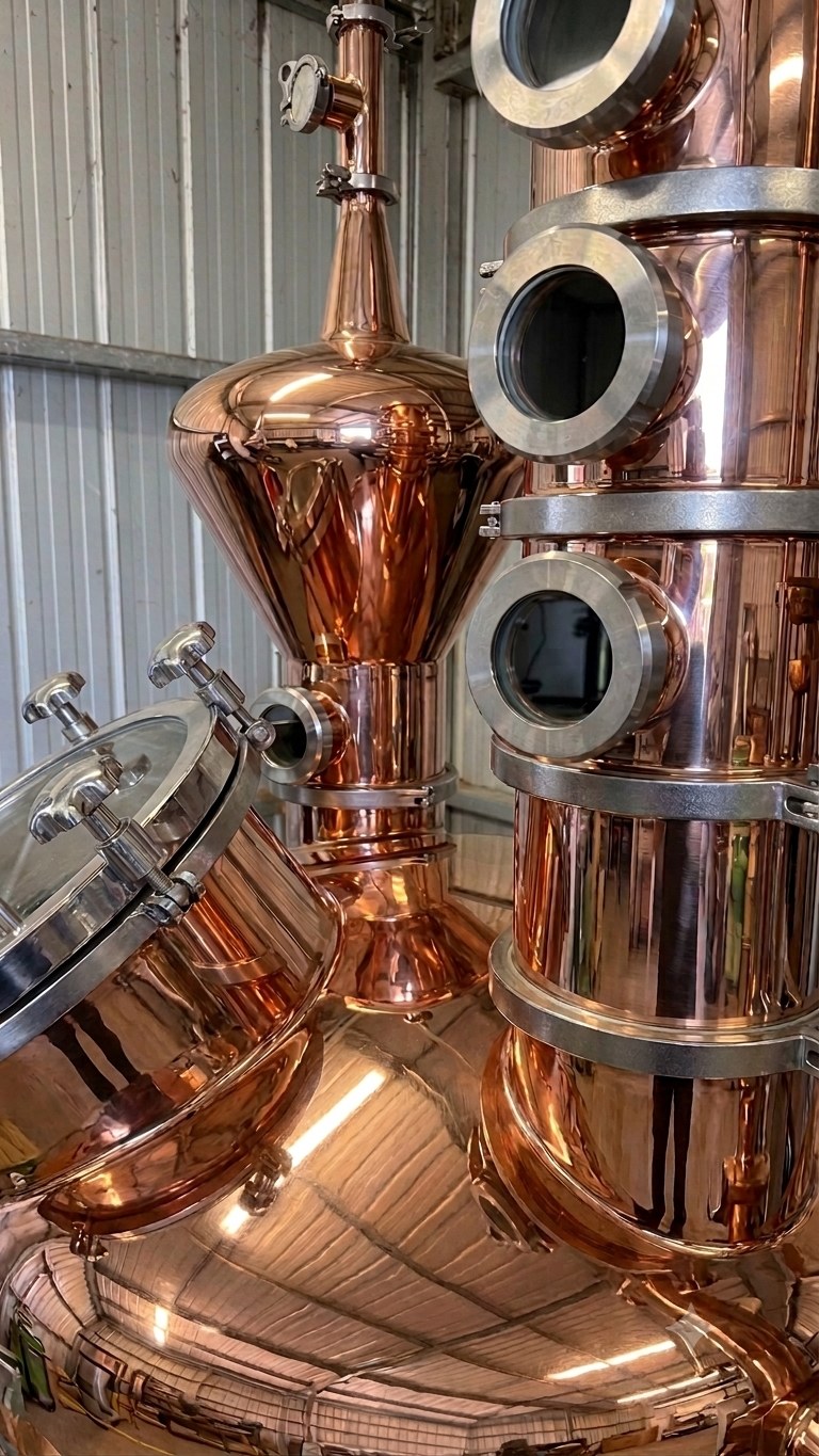 Copper still at the distillery